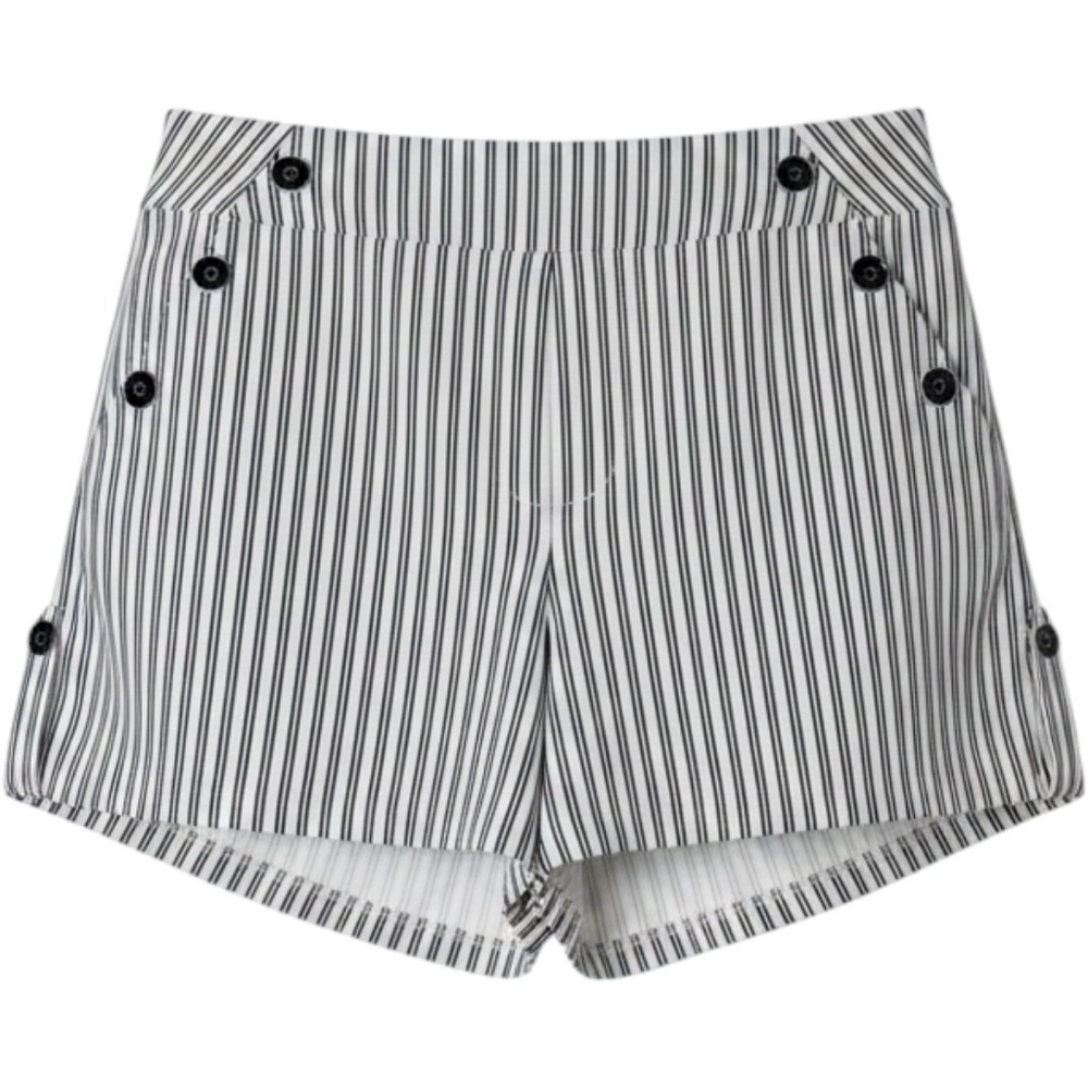 Women Shorts Cruise Nautical Plus Size 18/20W Black White Striped Sailor Button